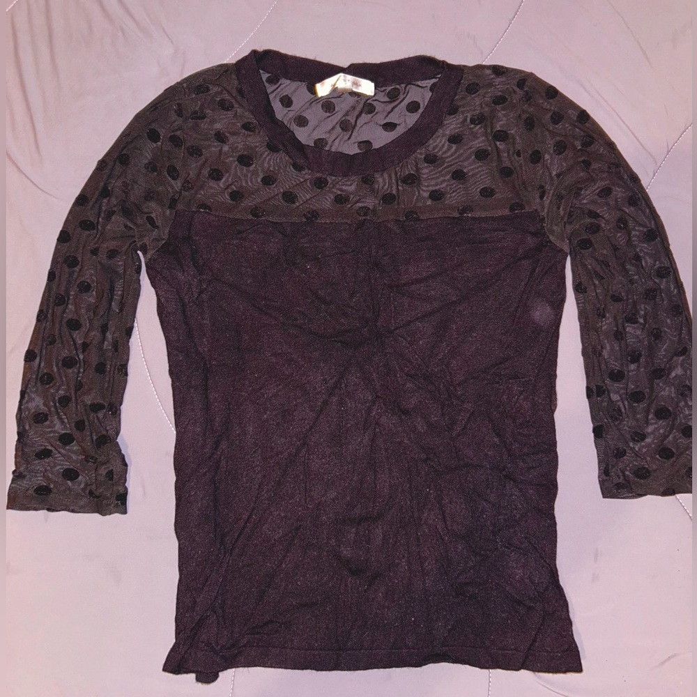 August Silk Black Sheer Polka Dot Top